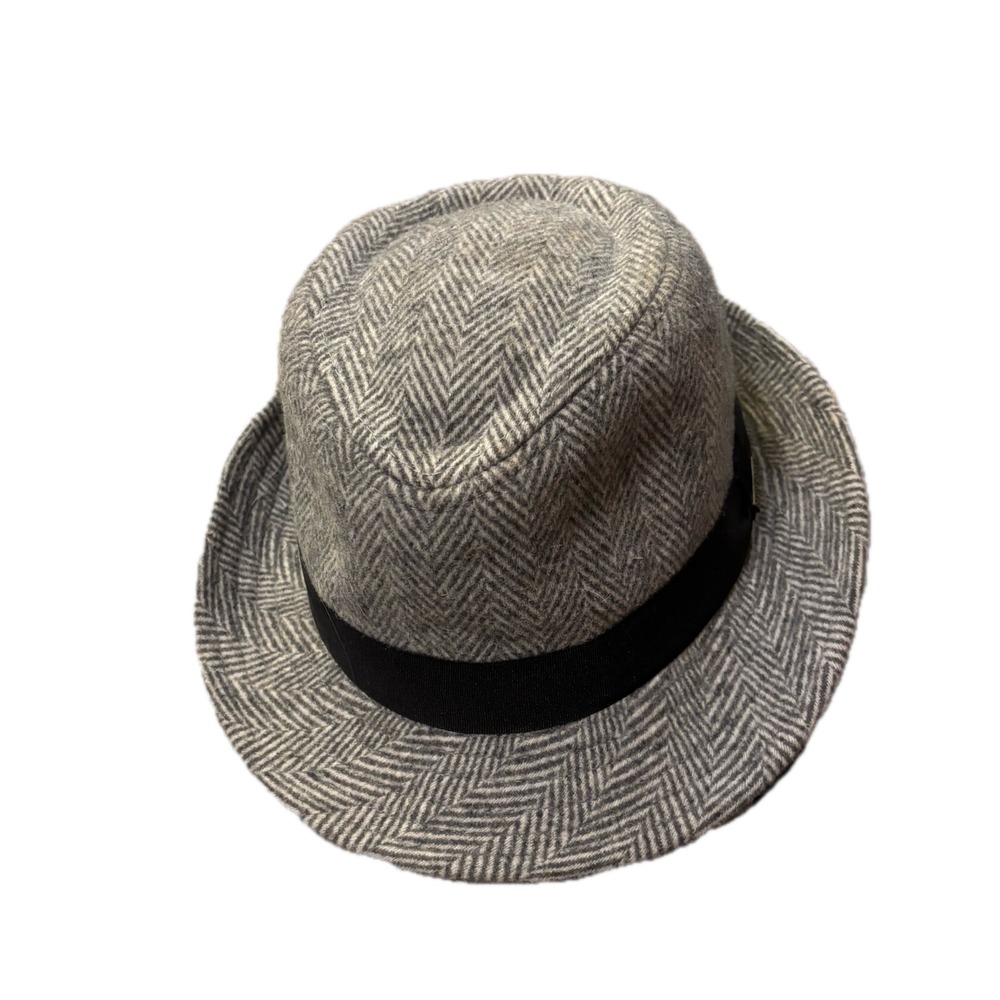 Stetson Mens Grey Herringbone Wool Blend Fedora Trilby Hat Size Large